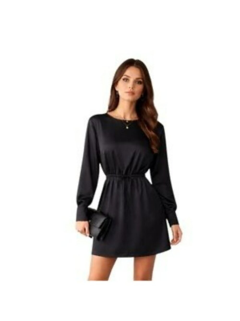 Alex Marie Black Satin Long Sleeve Mini Dress With Tie Waist Size 4